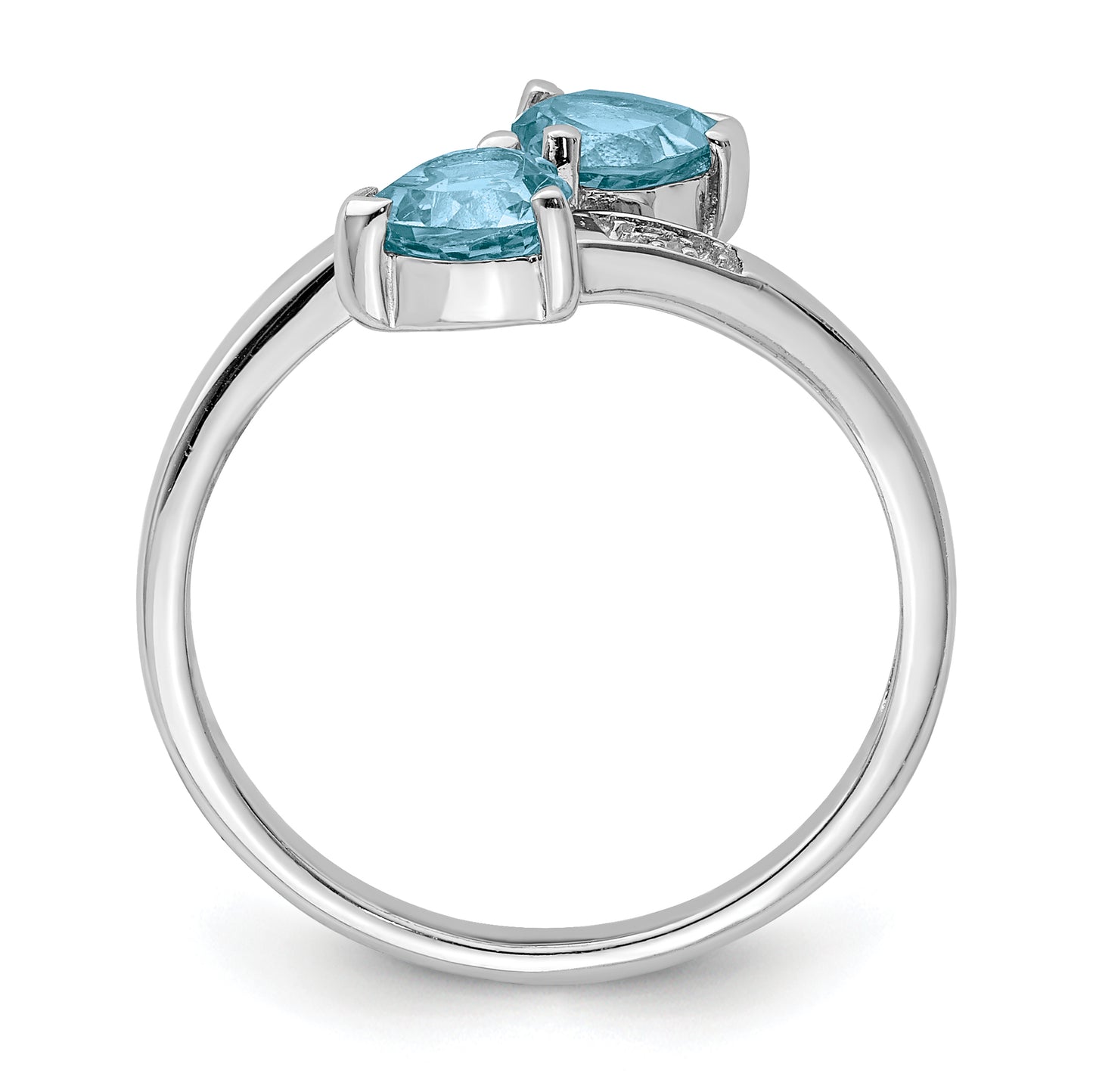 Sterling Silver Rhodium Light Swiss Blue Topaz & Diamond Heart Ring