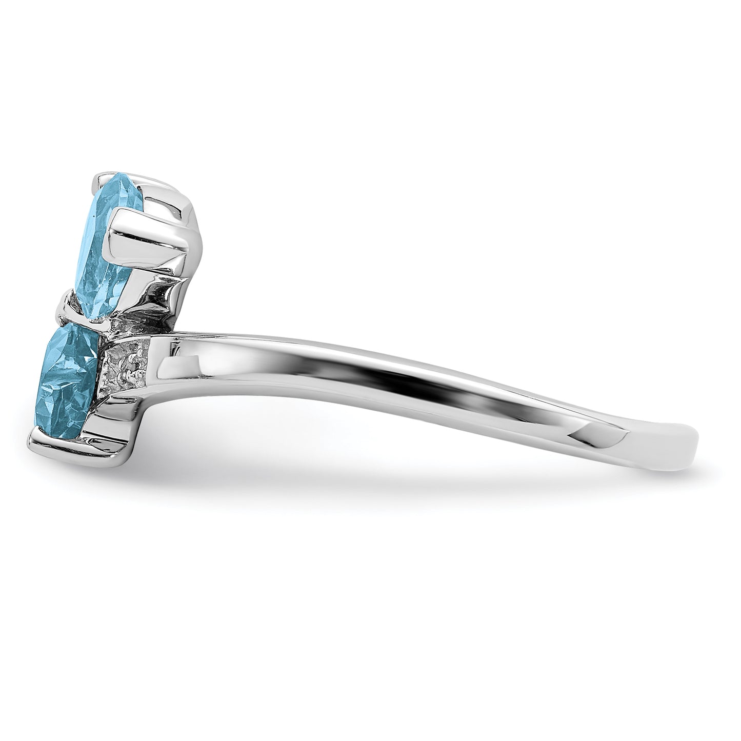 Sterling Silver Rhodium Light Swiss Blue Topaz & Diamond Heart Ring