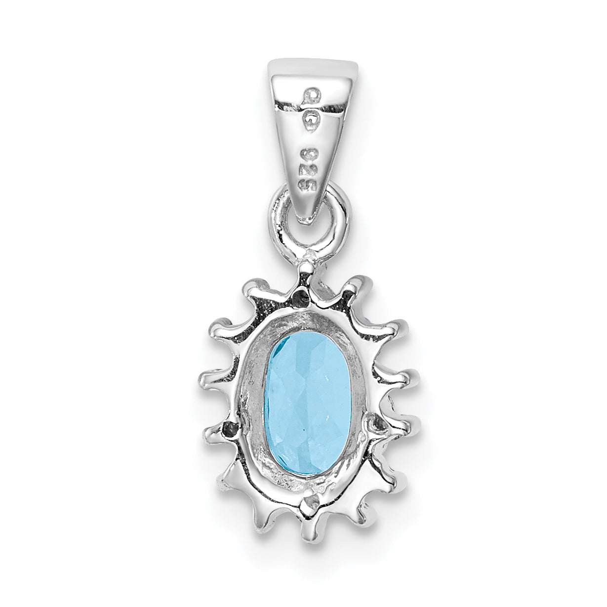 Sterling Silver Rhodium Light Swiss Blue Topaz & Diamond Pendant