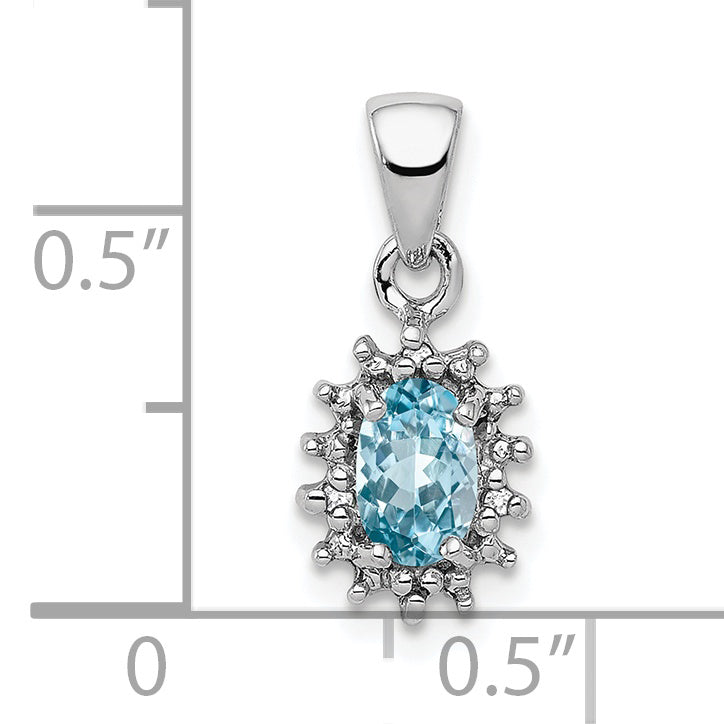 Sterling Silver Rhodium Light Swiss Blue Topaz & Diamond Pendant