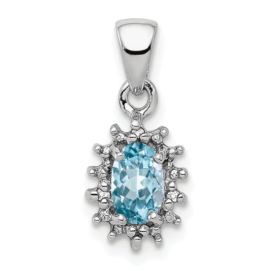 Sterling Silver Rhodium Light Swiss Blue Topaz & Diamond Pendant