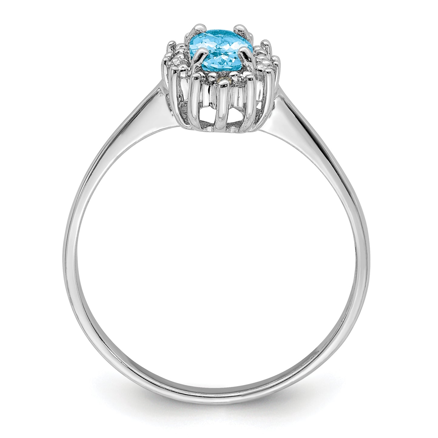 Sterling Silver Rhodium Light Swiss Blue Topaz Diamond Ring