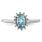 Sterling Silver Rhodium Light Swiss Blue Topaz Diamond Ring