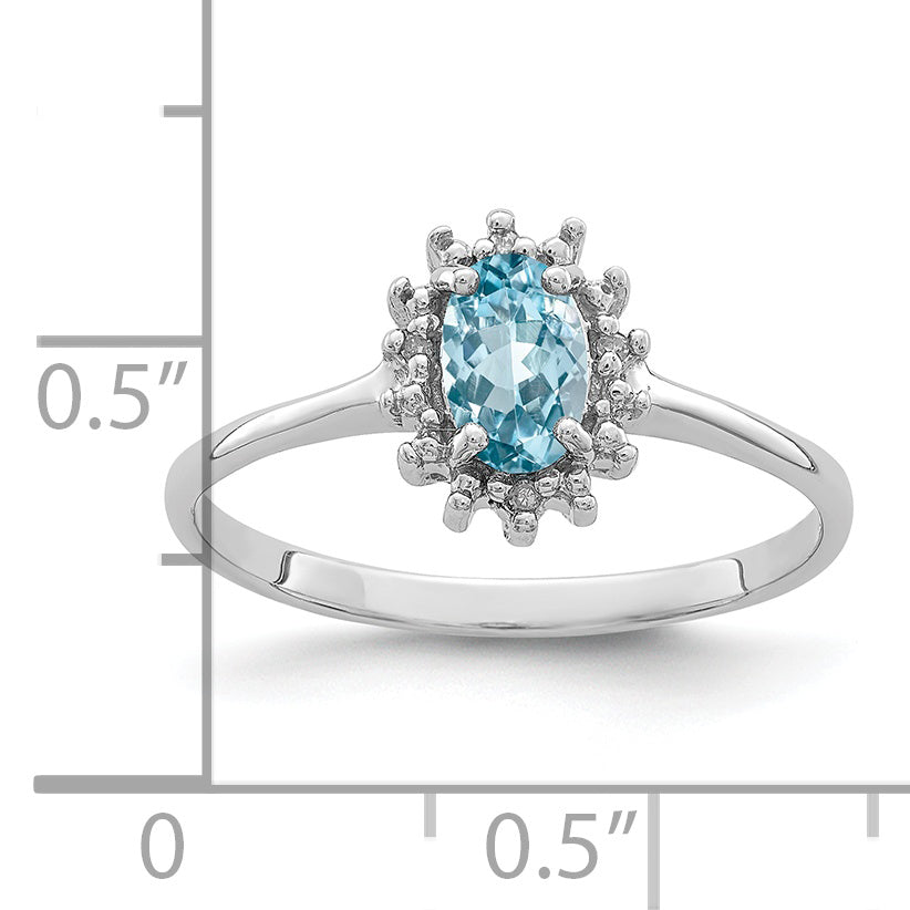 Sterling Silver Rhodium Swiss Blue Topaz Diamond Ring