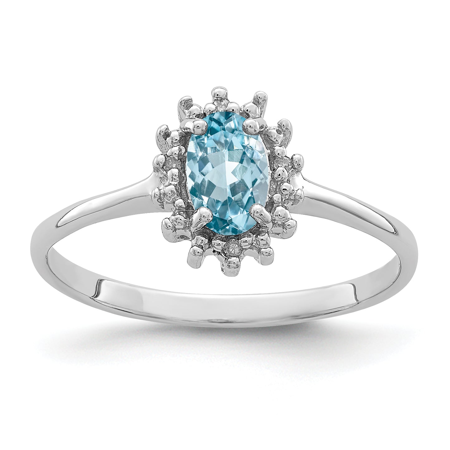 Sterling Silver Rhodium Light Swiss Blue Topaz Diamond Ring