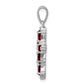 Sterling Silver Rhodium Pear Garnet Cross Pendant