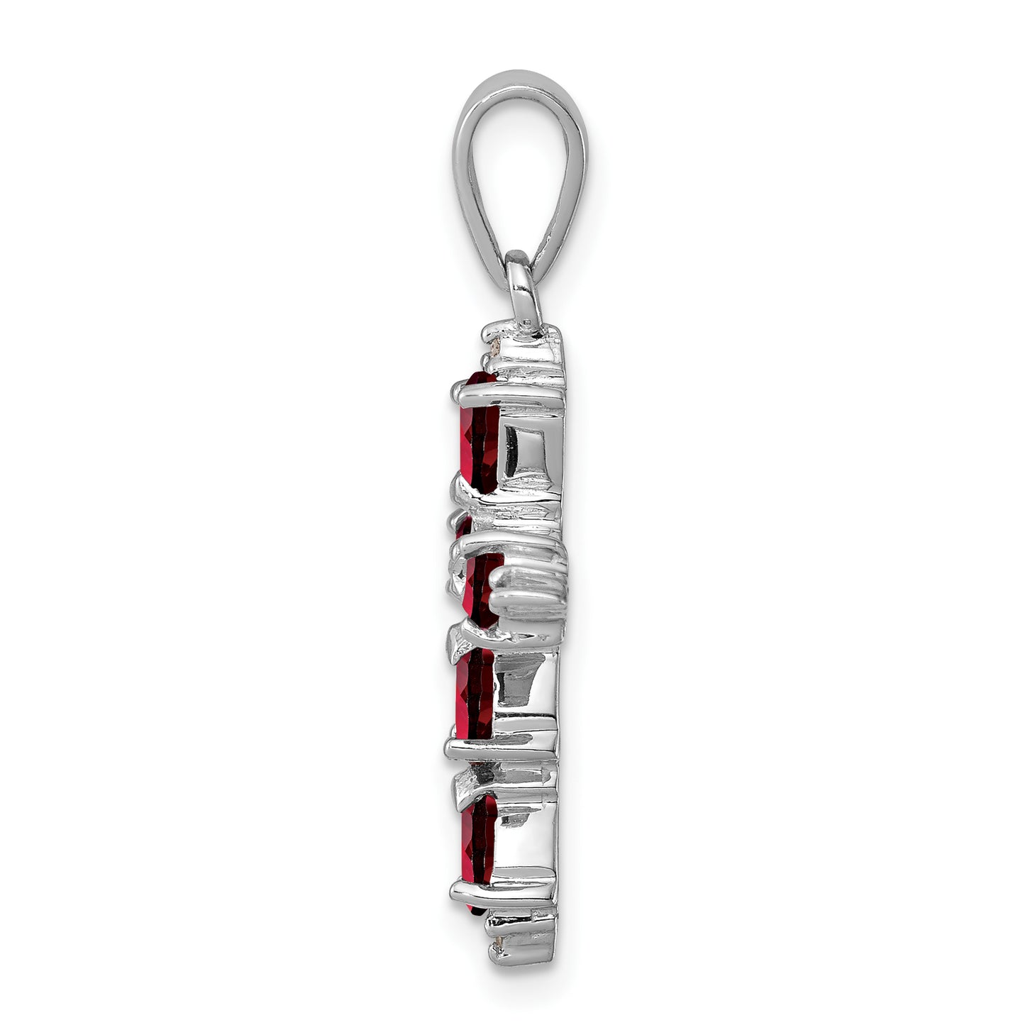 Sterling Silver Rhodium Pear Garnet Cross Pendant