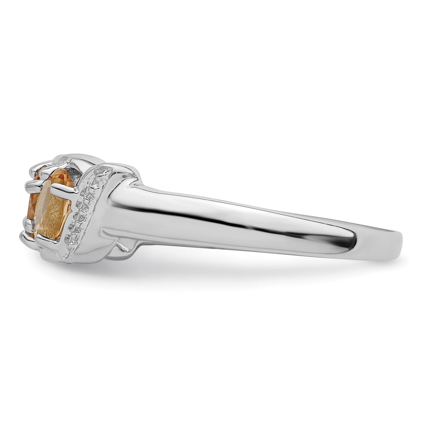 Sterling Silver Rhodium 3 Stone Citrine & Diamond Ring