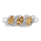 Sterling Silver Rhodium 3 Stone Citrine & Diamond Ring