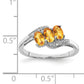 Sterling Silver Rhodium 3 Stone Citrine & Diamond Ring