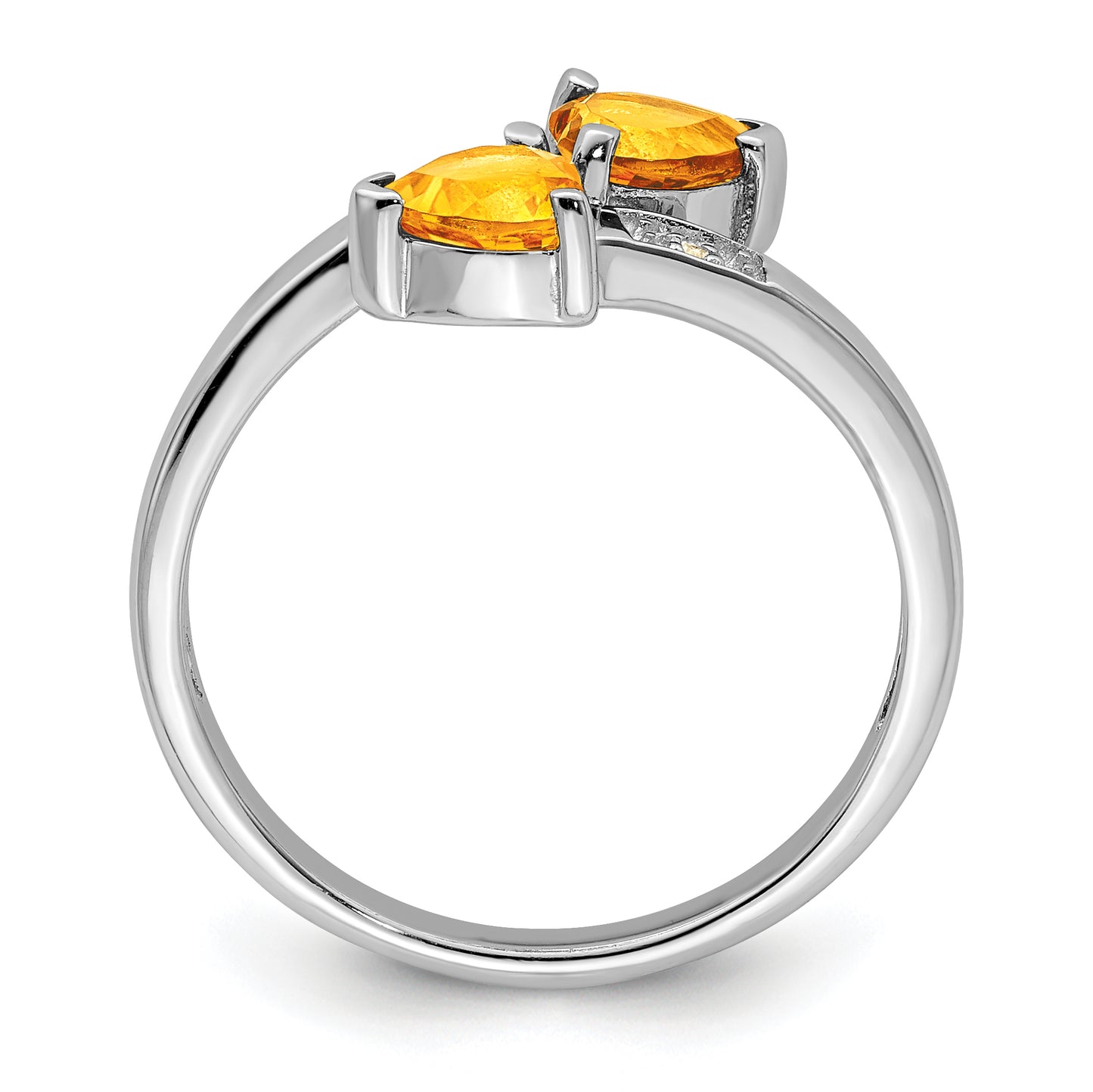 Sterling Silver Rhodium Citrine & Diamond Heart Ring