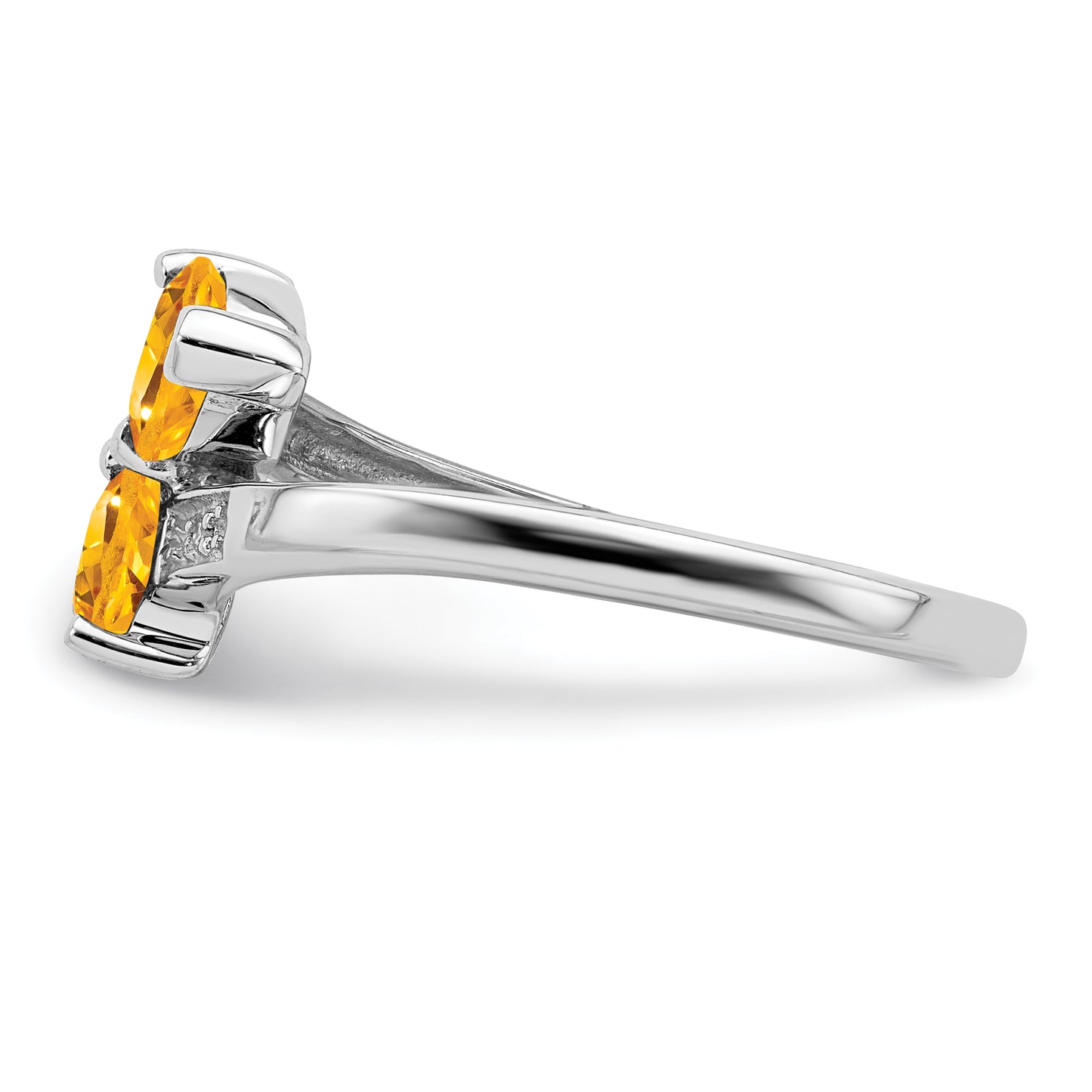 Sterling Silver Rhodium Citrine & Diamond Heart Ring