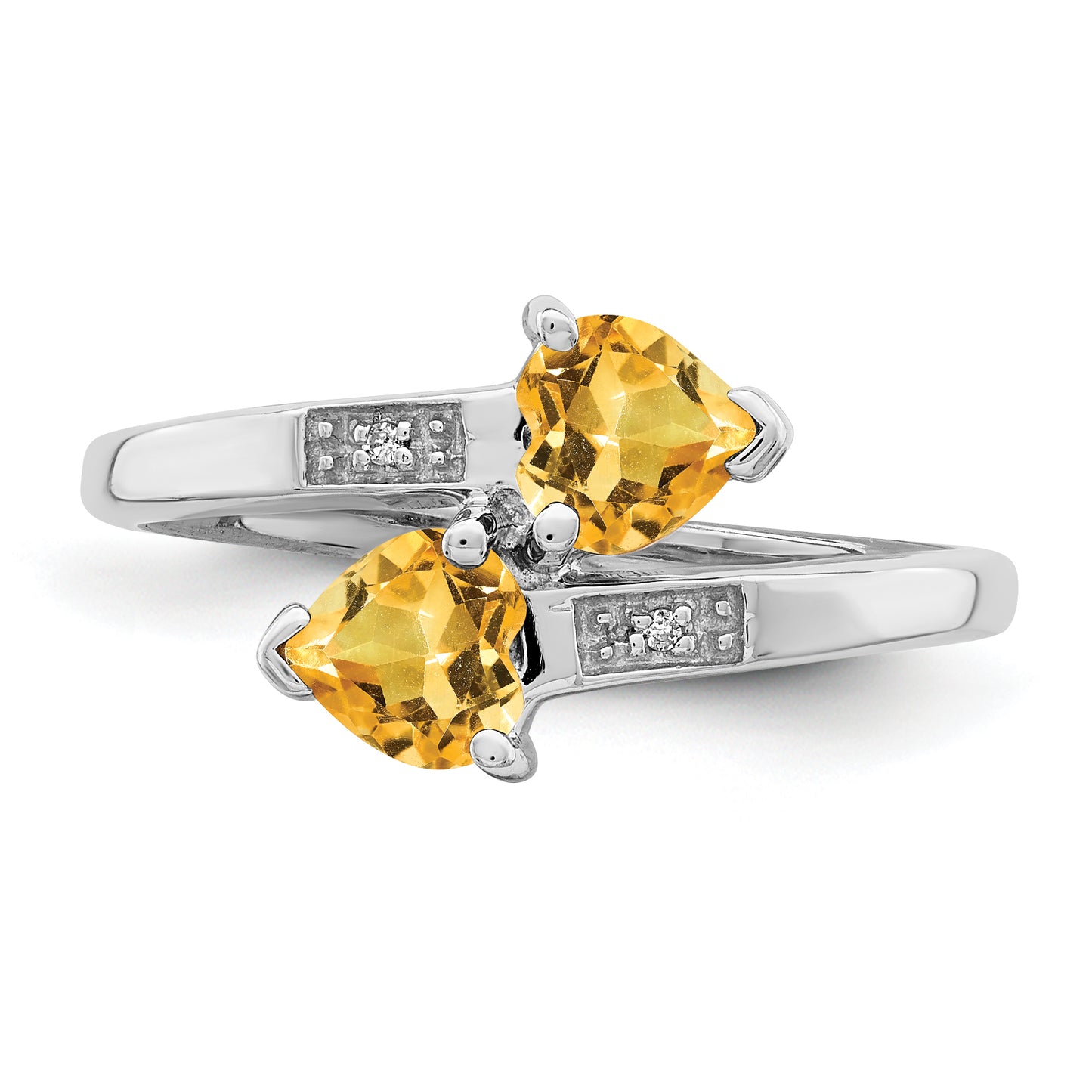 Sterling Silver Rhodium Citrine & Diamond Heart Ring