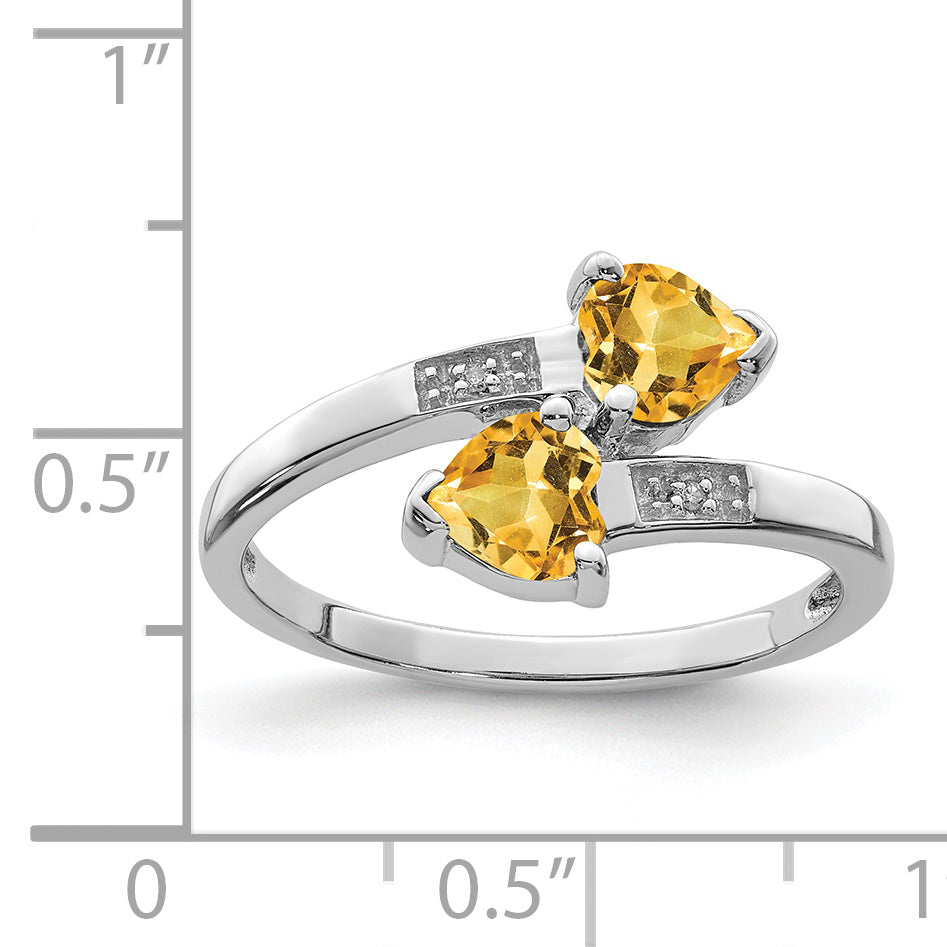 Sterling Silver Rhodium Citrine & Diamond Heart Ring