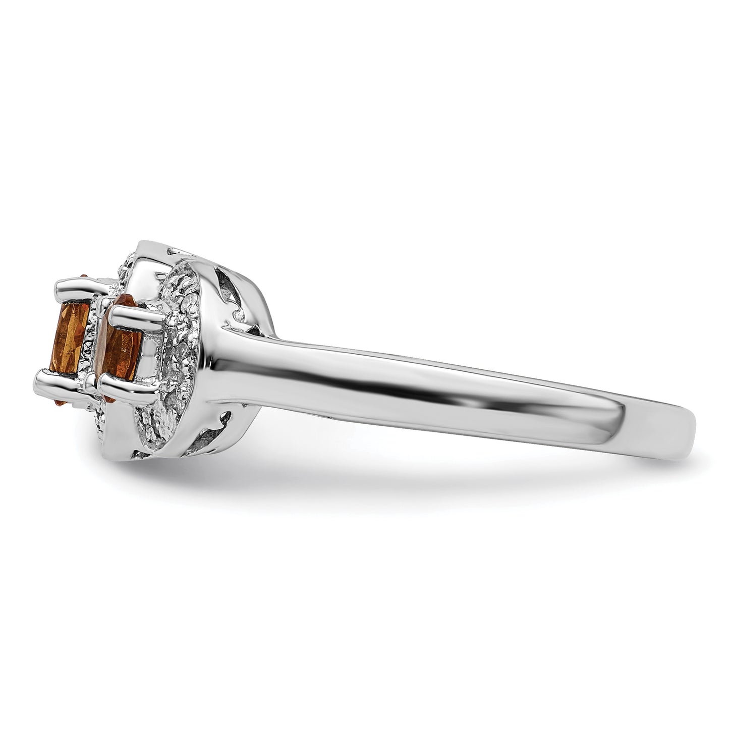 Sterling Silver Rhodium Citrine & Diamond Ring