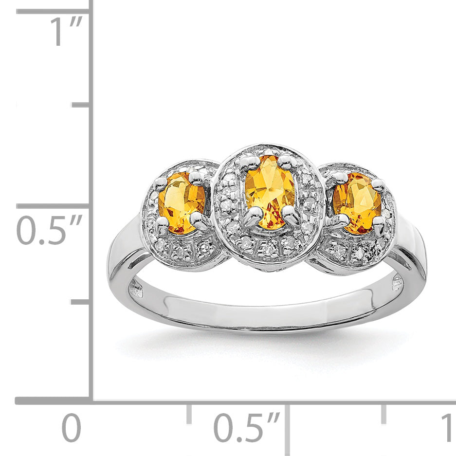 Sterling Silver Rhodium Citrine & Diamond Ring