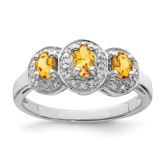 Sterling Silver Rhodium Citrine & Diamond Ring