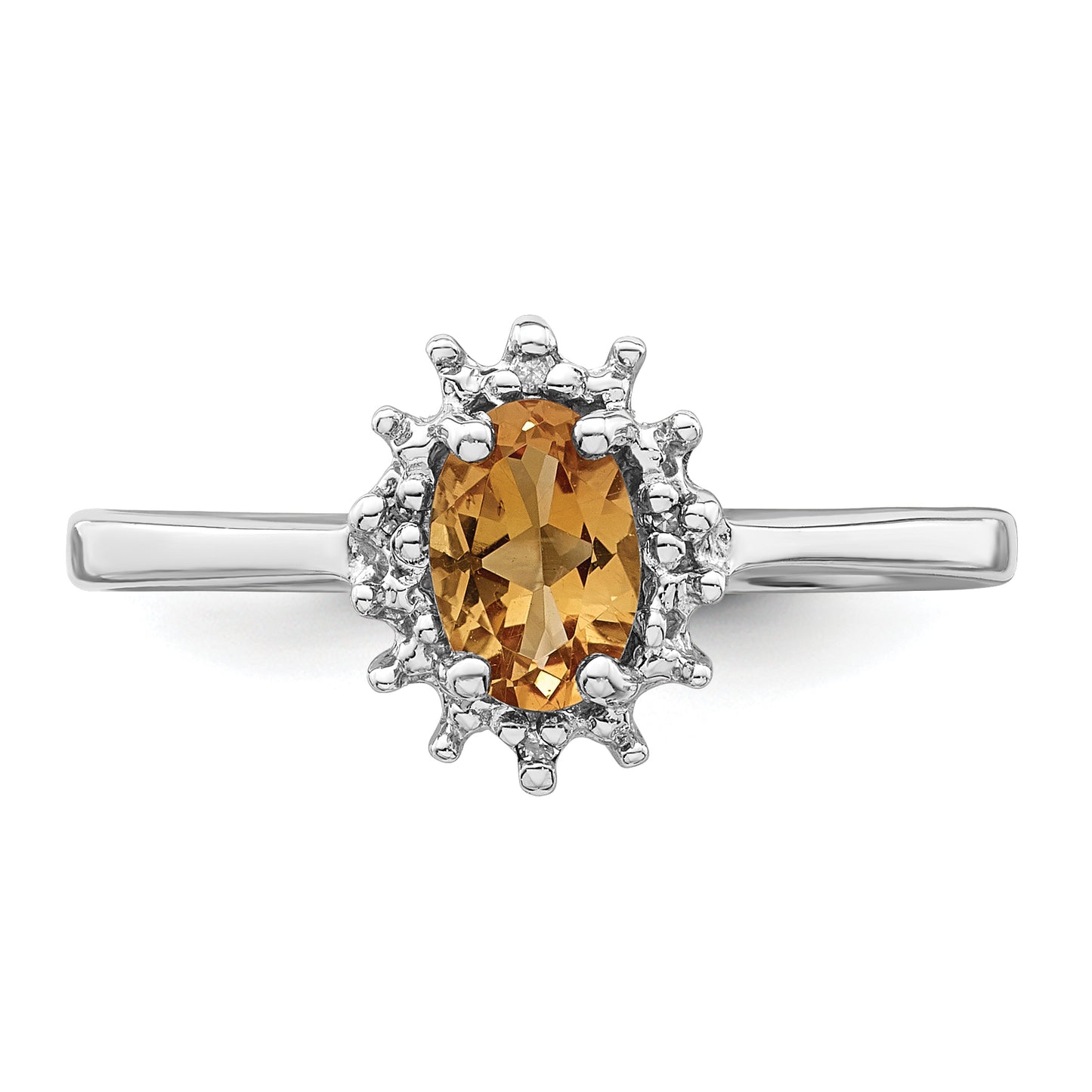 Sterling Silver Rhodium Citrine Diamond Ring