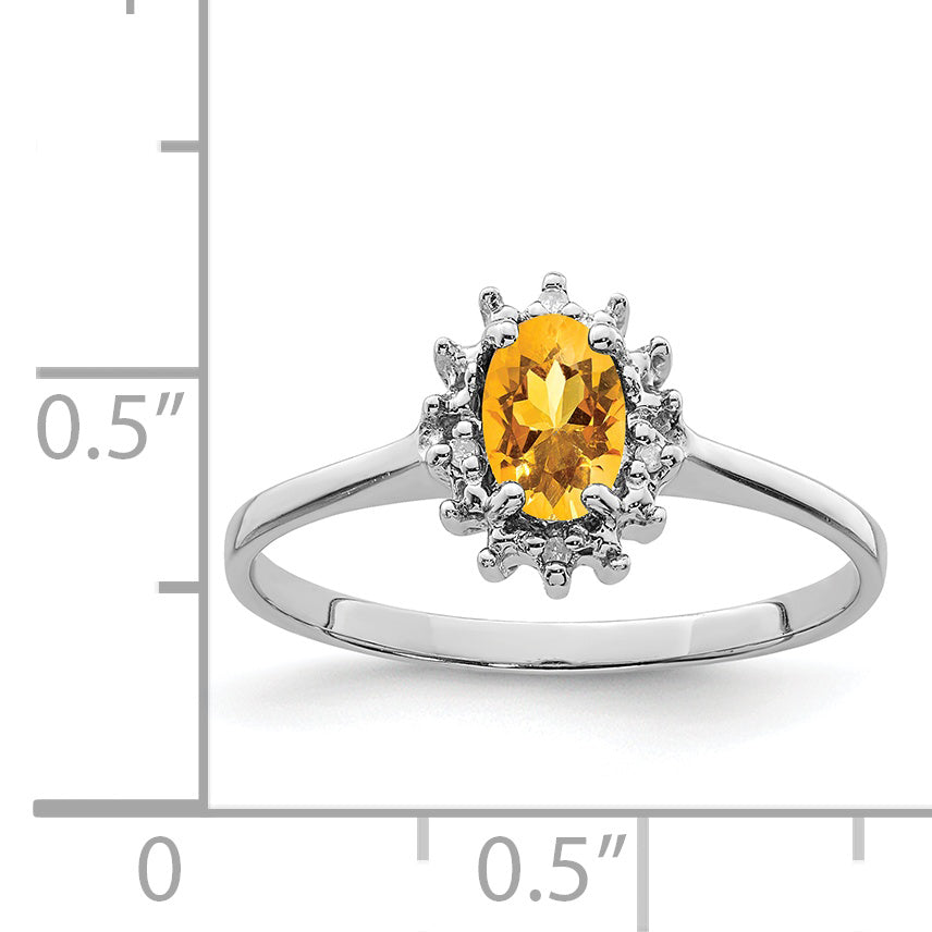 Sterling Silver Rhodium Citrine Diamond Ring