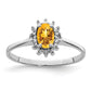 Sterling Silver Rhodium Citrine Diamond Ring