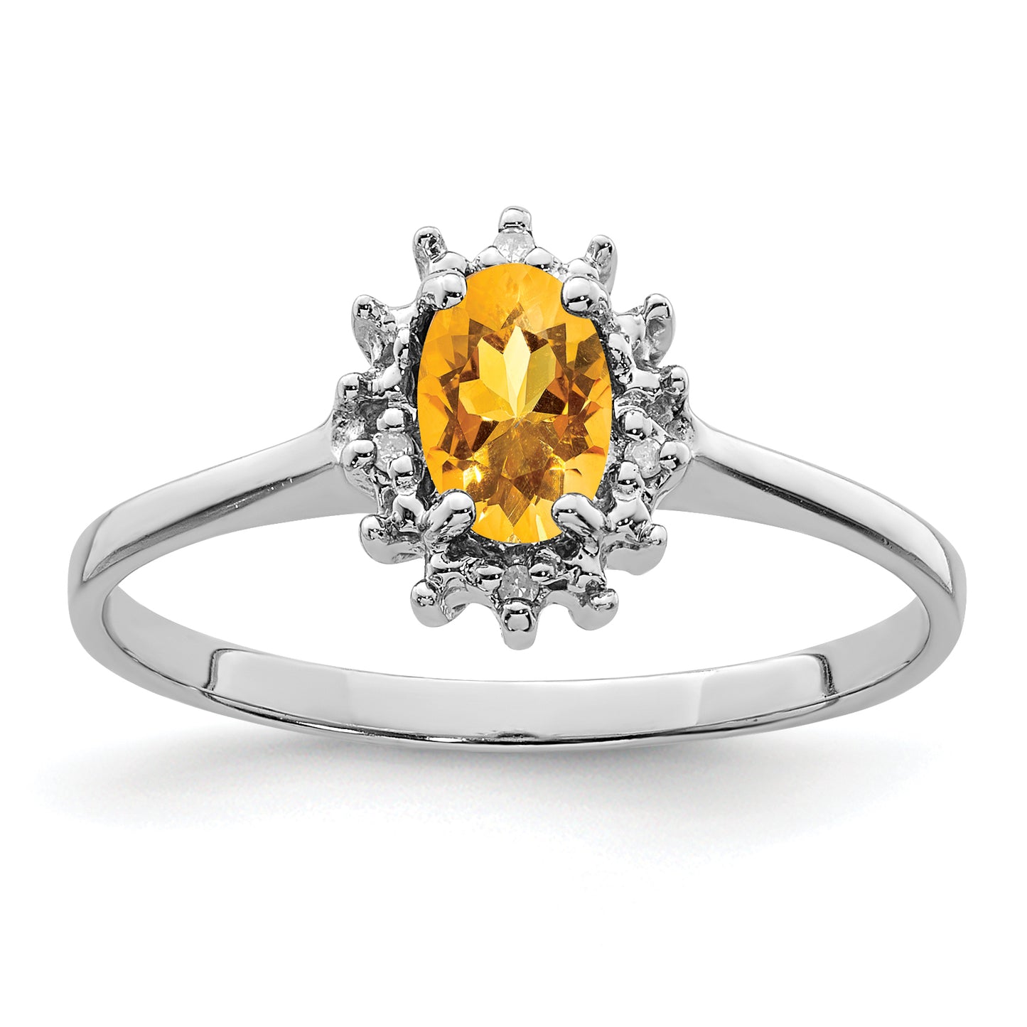 Sterling Silver Rhodium Citrine Diamond Ring