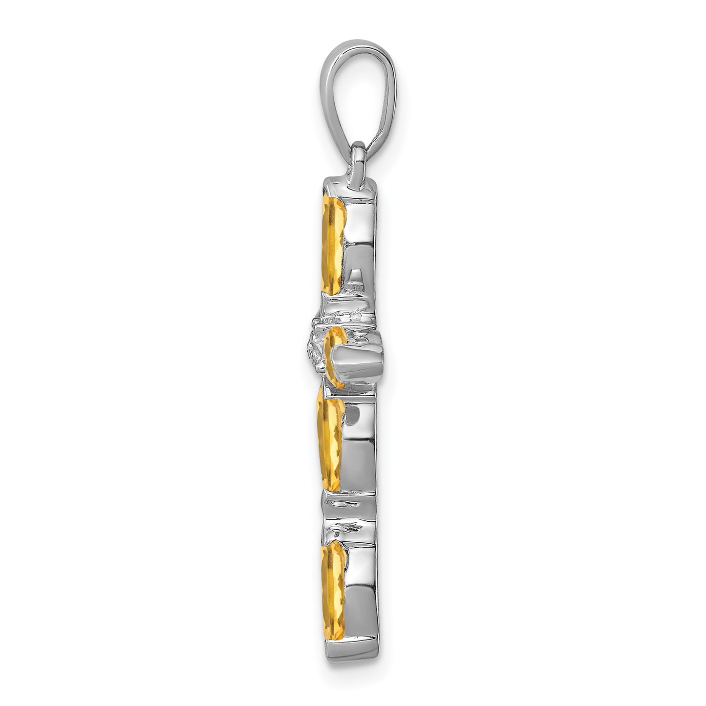 Sterling Silver Rhodium Citrine & Diamond Cross Pendant