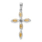 Sterling Silver Rhodium Citrine & Diamond Cross Pendant