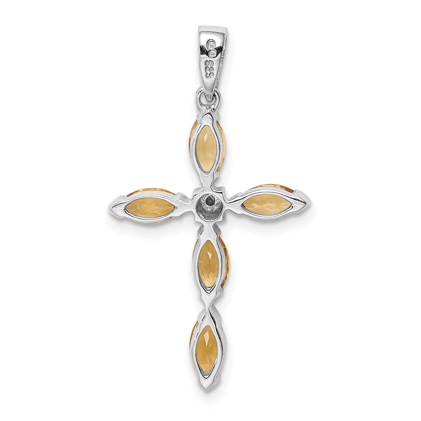 Sterling Silver Rhodium Citrine & Diamond Cross Pendant