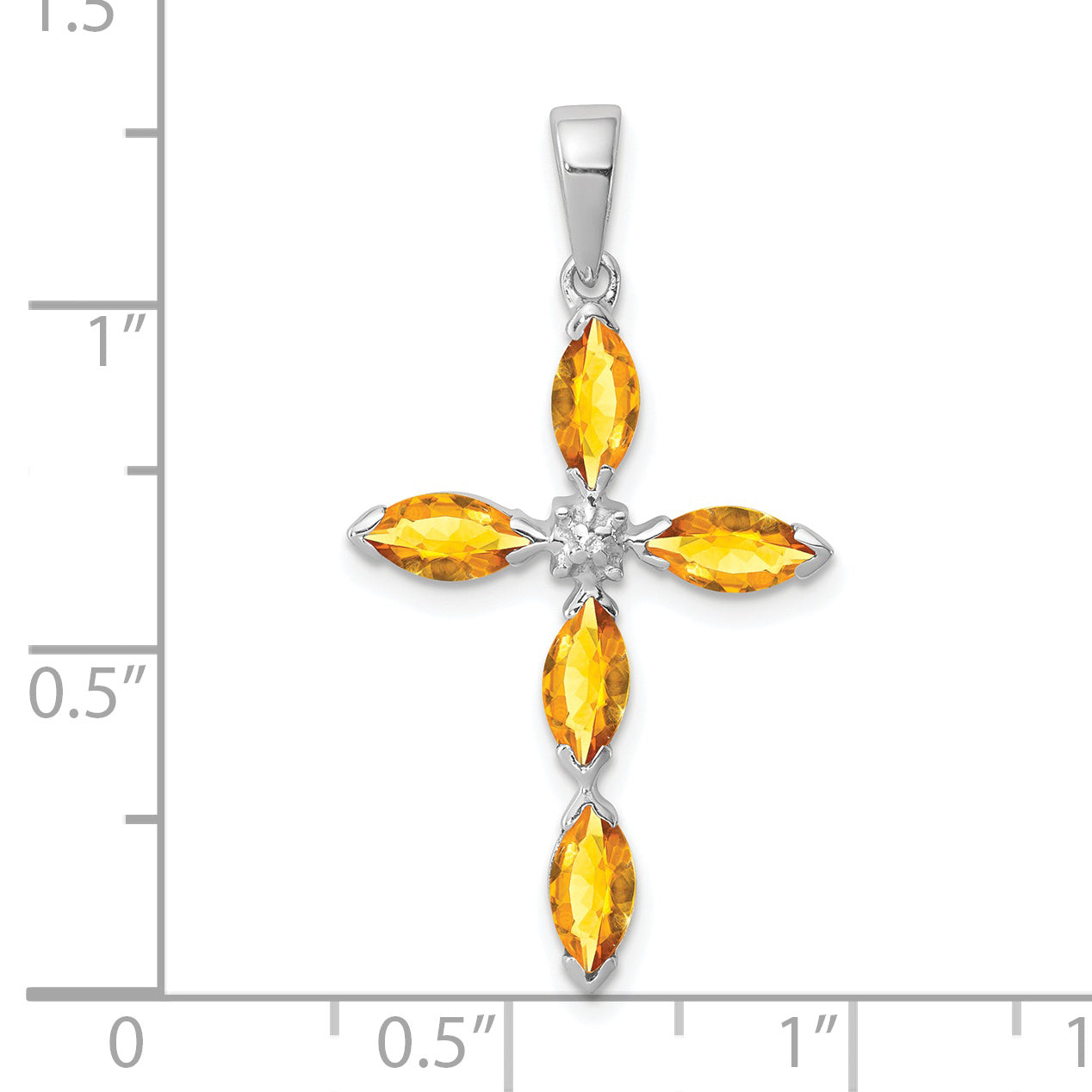 Sterling Silver Rhodium Citrine & Diamond Cross Pendant