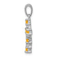 Sterling Silver Rhodium Citrine & Diamond Accent Cross Pendant