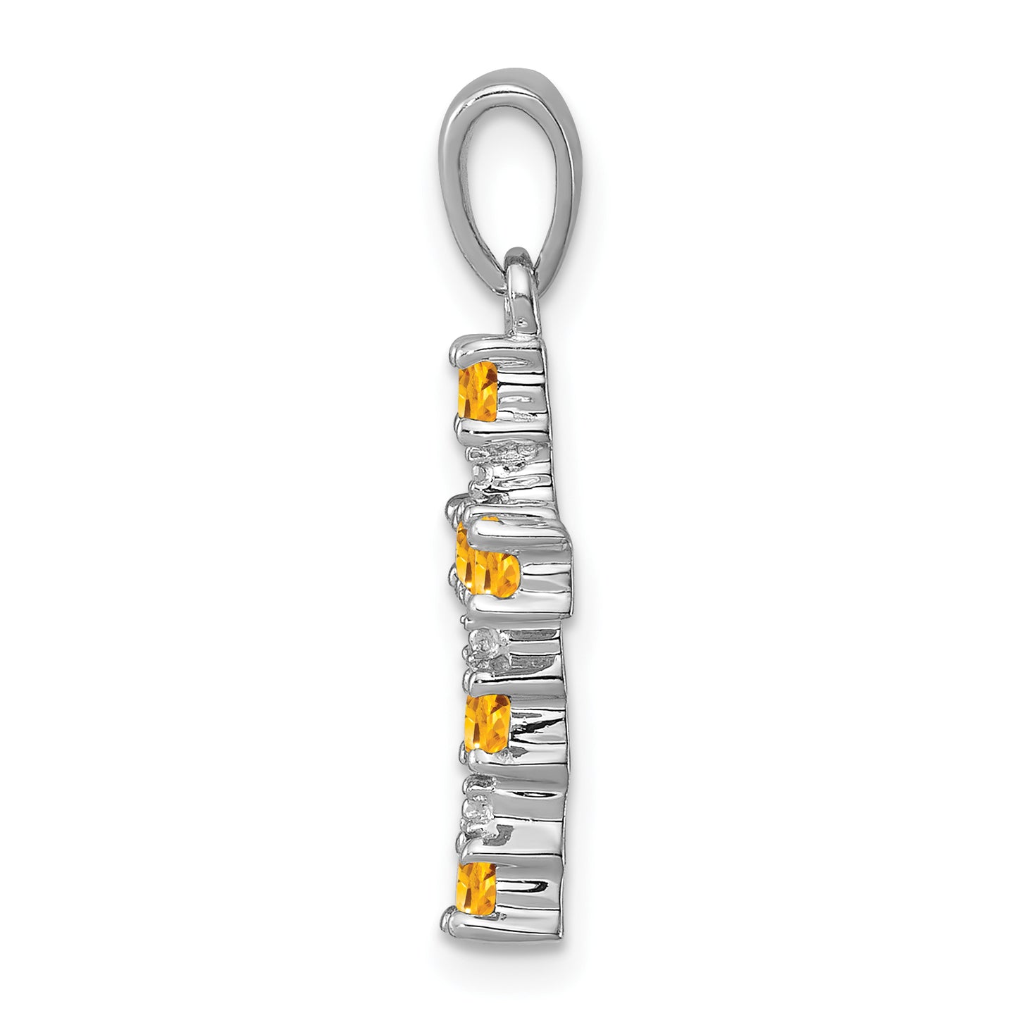 Sterling Silver Rhodium Citrine & Diamond Accent Cross Pendant