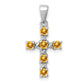 Sterling Silver Rhodium Citrine & Diamond Accent Cross Pendant