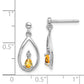 Sterling Silver Rhodium Plated Pear Citrine And Diamond Post Earrings