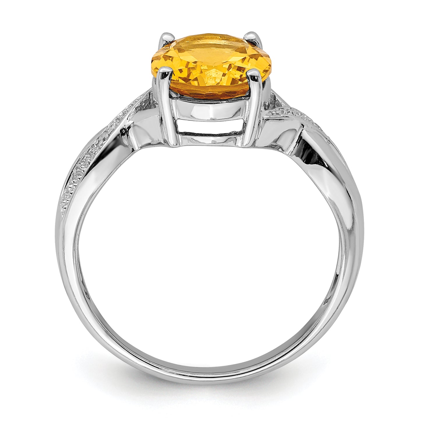 Sterling Silver Rhodium Citrine & Diamond Ring