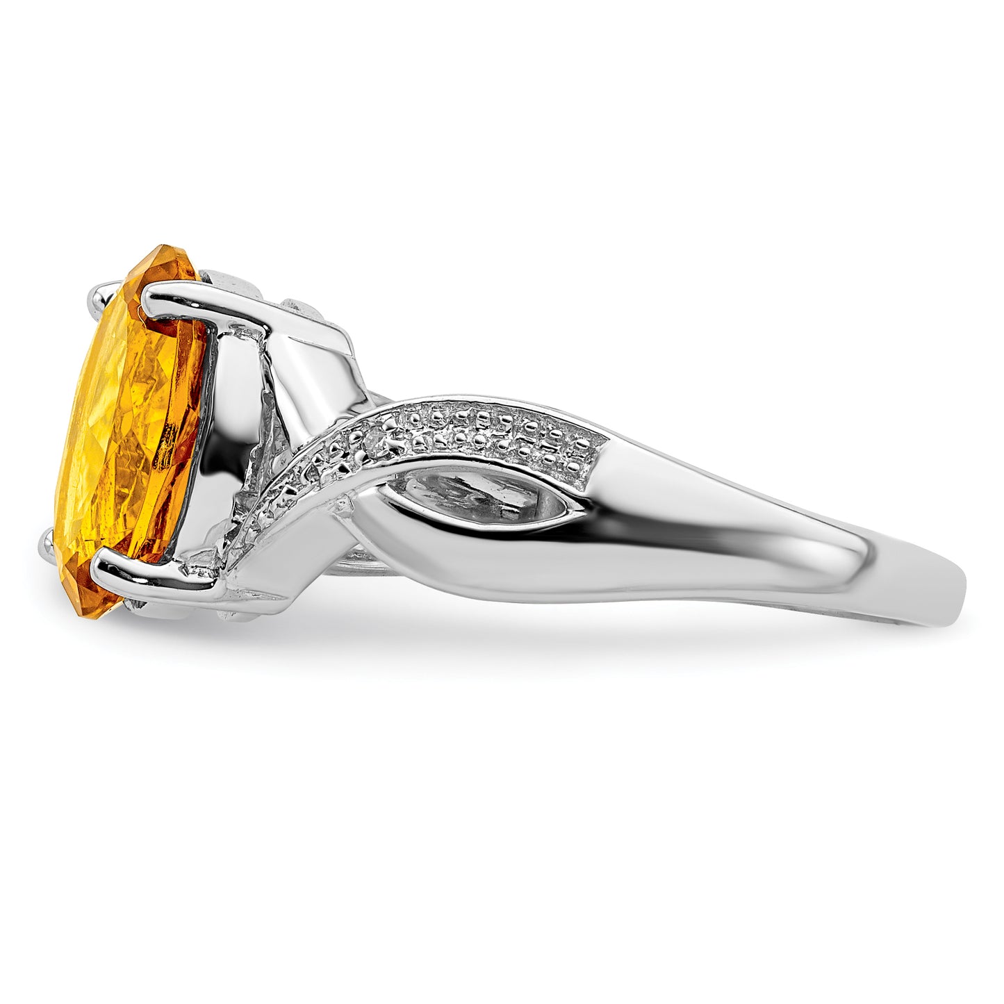 Sterling Silver Rhodium Citrine & Diamond Ring