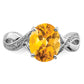 Sterling Silver Rhodium Citrine & Diamond Ring