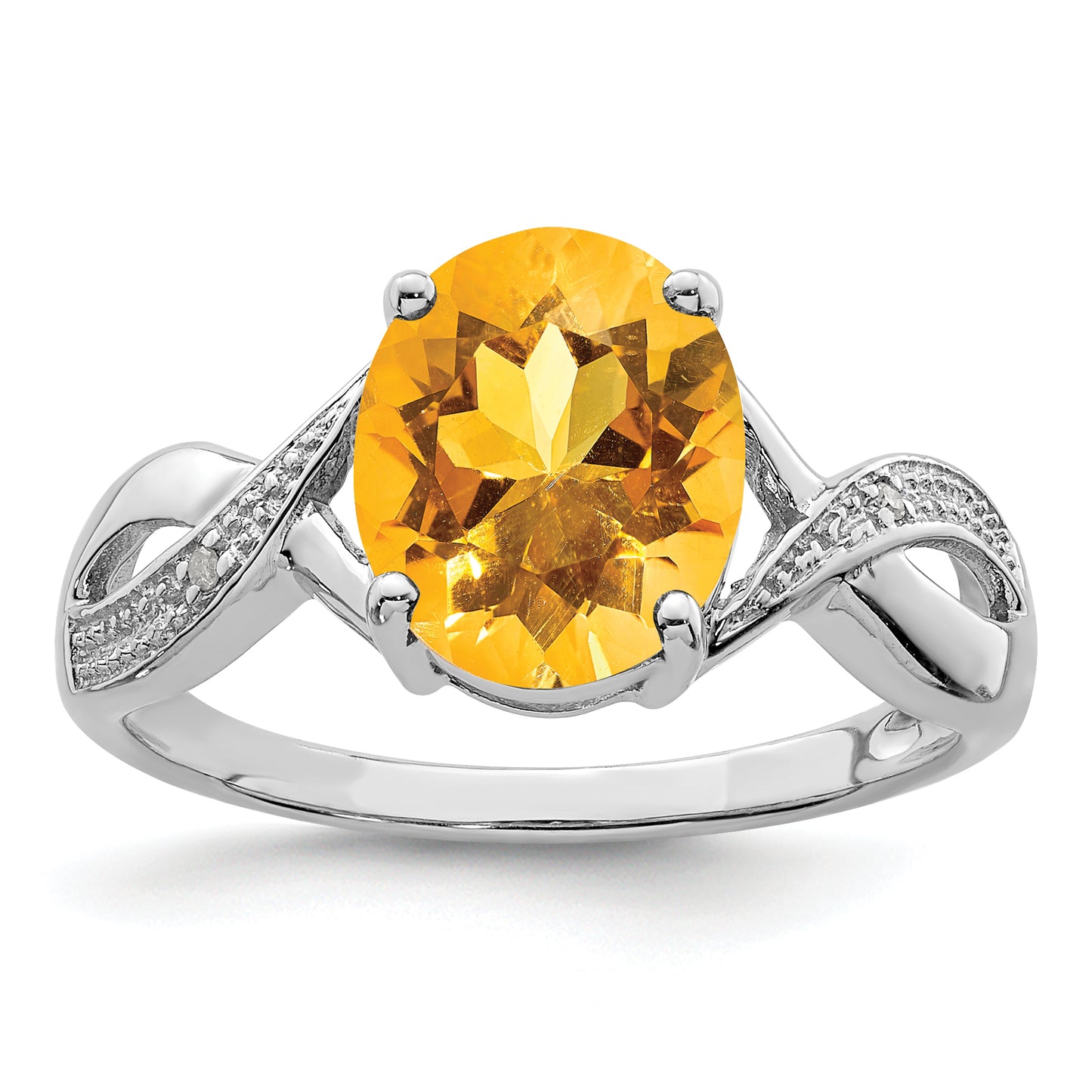 Sterling Silver Rhodium Citrine & Diamond Ring