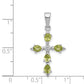 Sterling Silver Rhodium Plated Peridot Cross Pendant