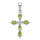 Sterling Silver Rhodium Plated Peridot Cross Pendant