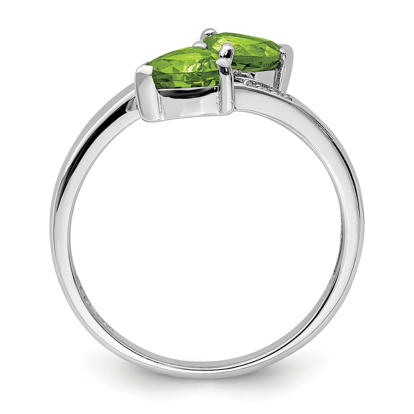 Sterling Silver Rhodium Peridot & Diamond Heart Ring