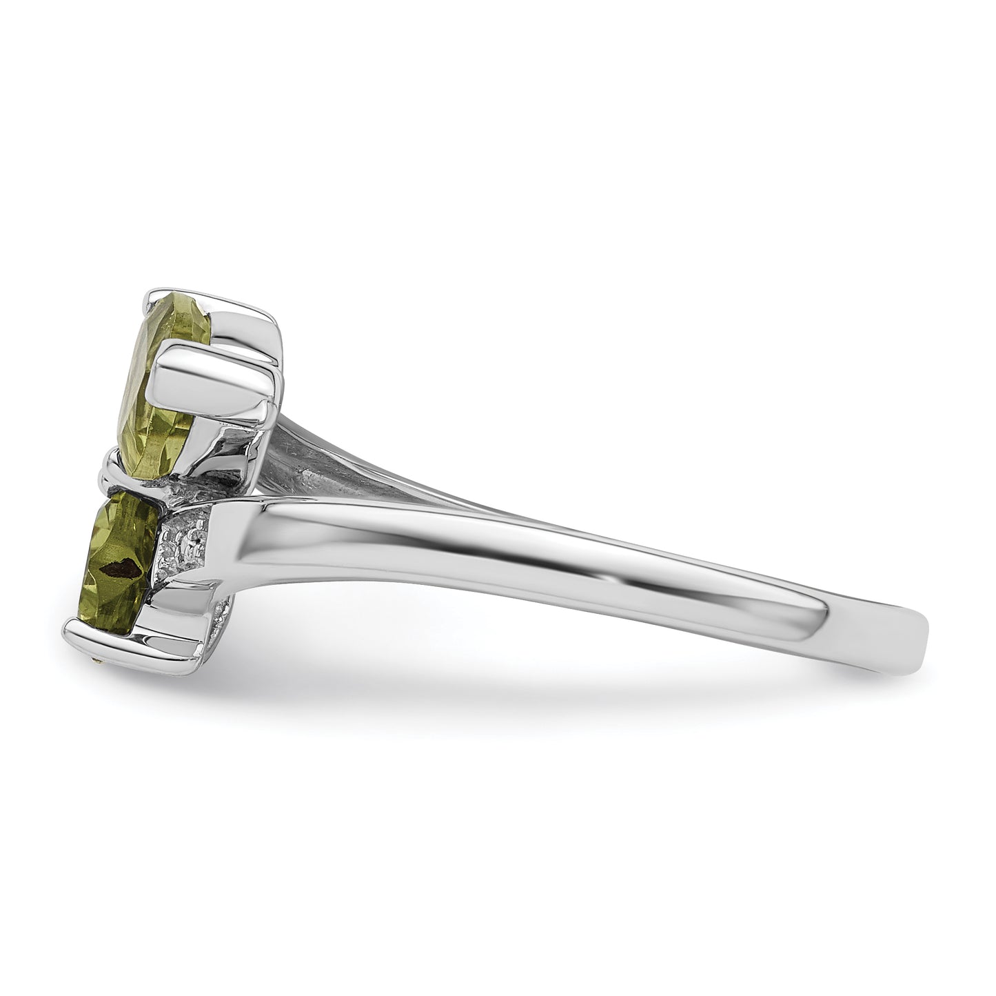 Sterling Silver Rhodium Peridot & Diamond Heart Ring