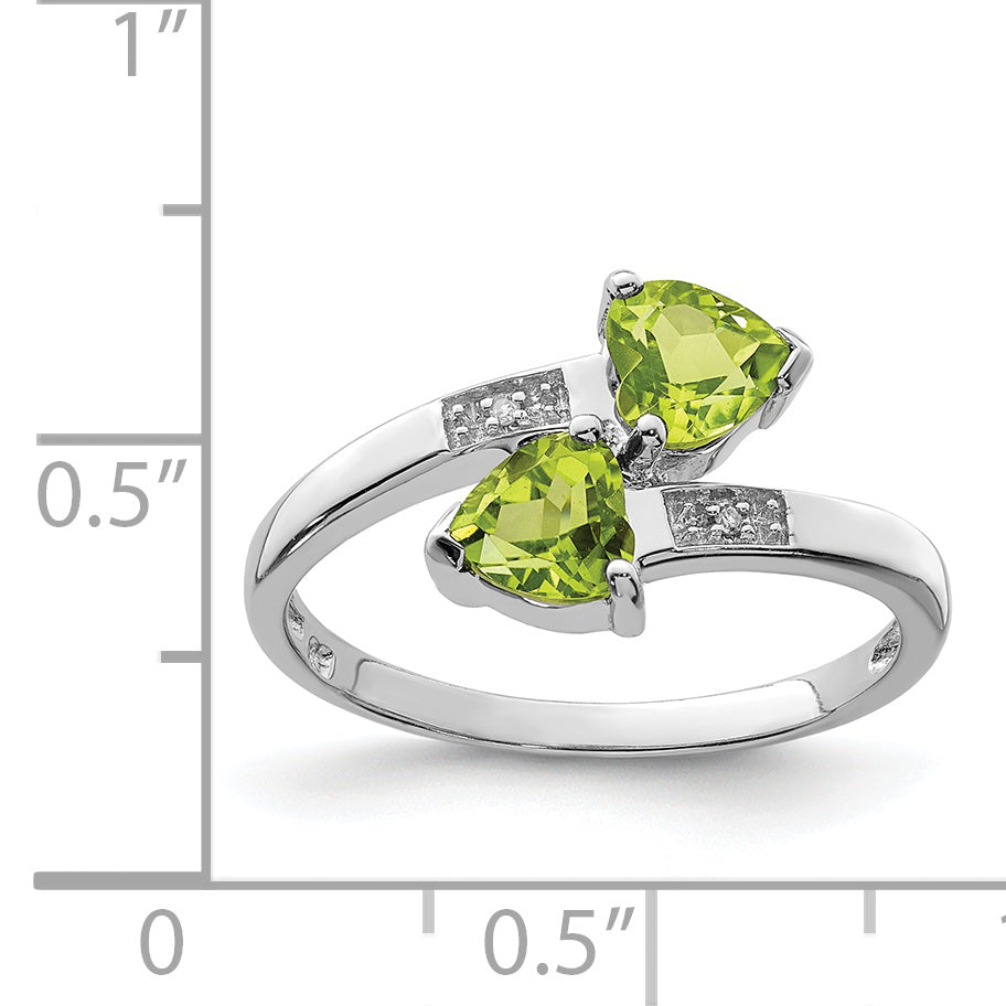 Sterling Silver Rhodium Peridot & Diamond Heart Ring