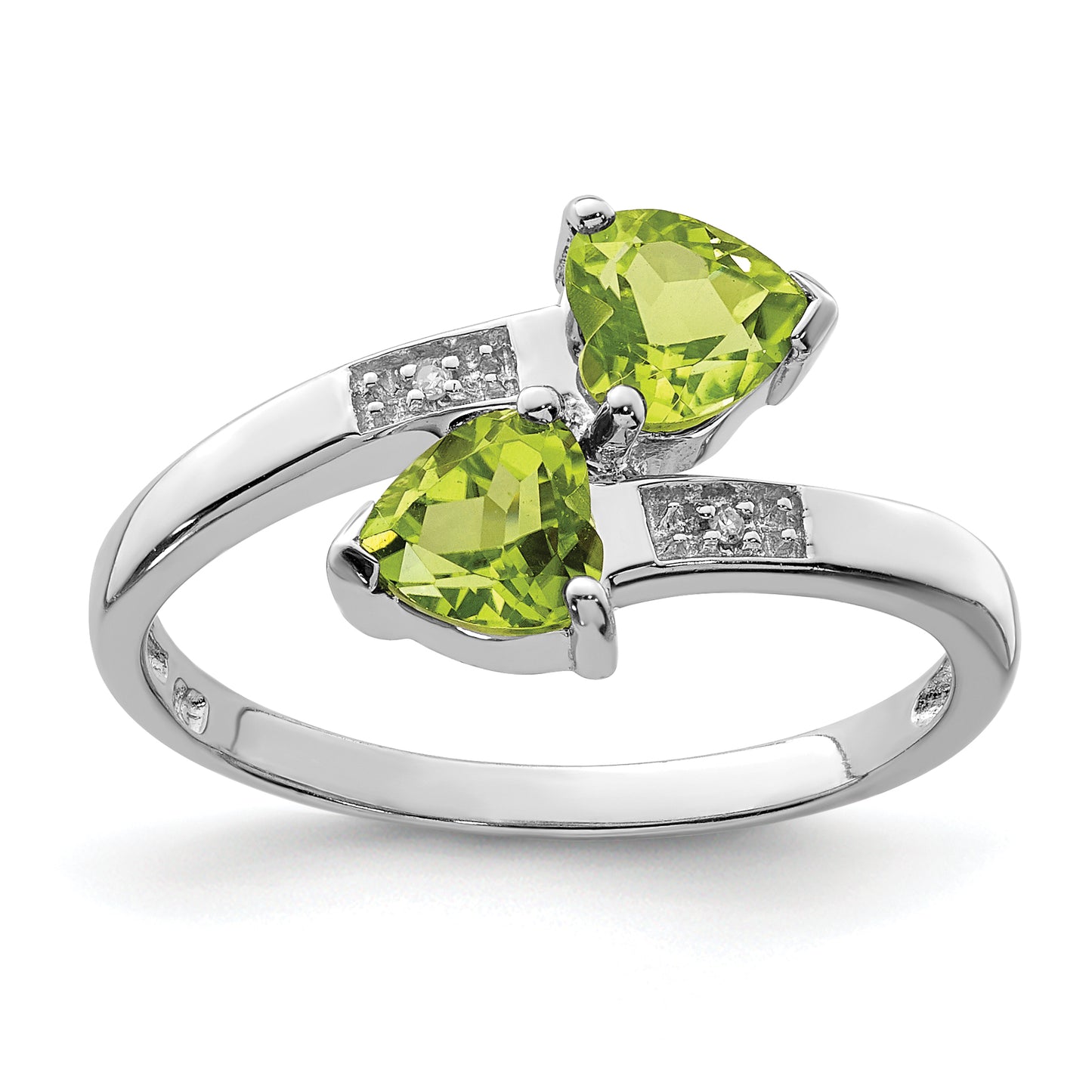 Sterling Silver Rhodium Peridot & Diamond Heart Ring