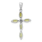 Sterling Silver Rhodium Plated Peridot And Diamond Cross Pendant