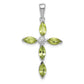 Sterling Silver Rhodium Plated Peridot And Diamond Cross Pendant