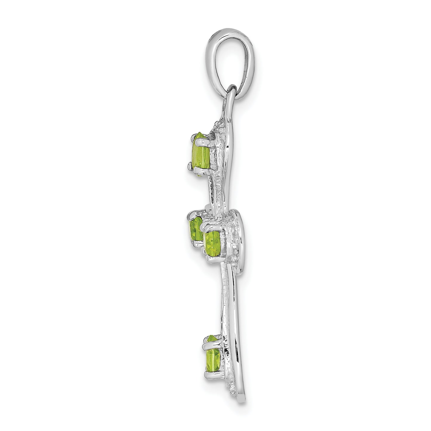 Sterling Silver Rhodium Plated Peridot And Diamond Cross Pendant