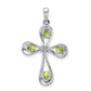 Sterling Silver Rhodium Plated Peridot And Diamond Cross Pendant