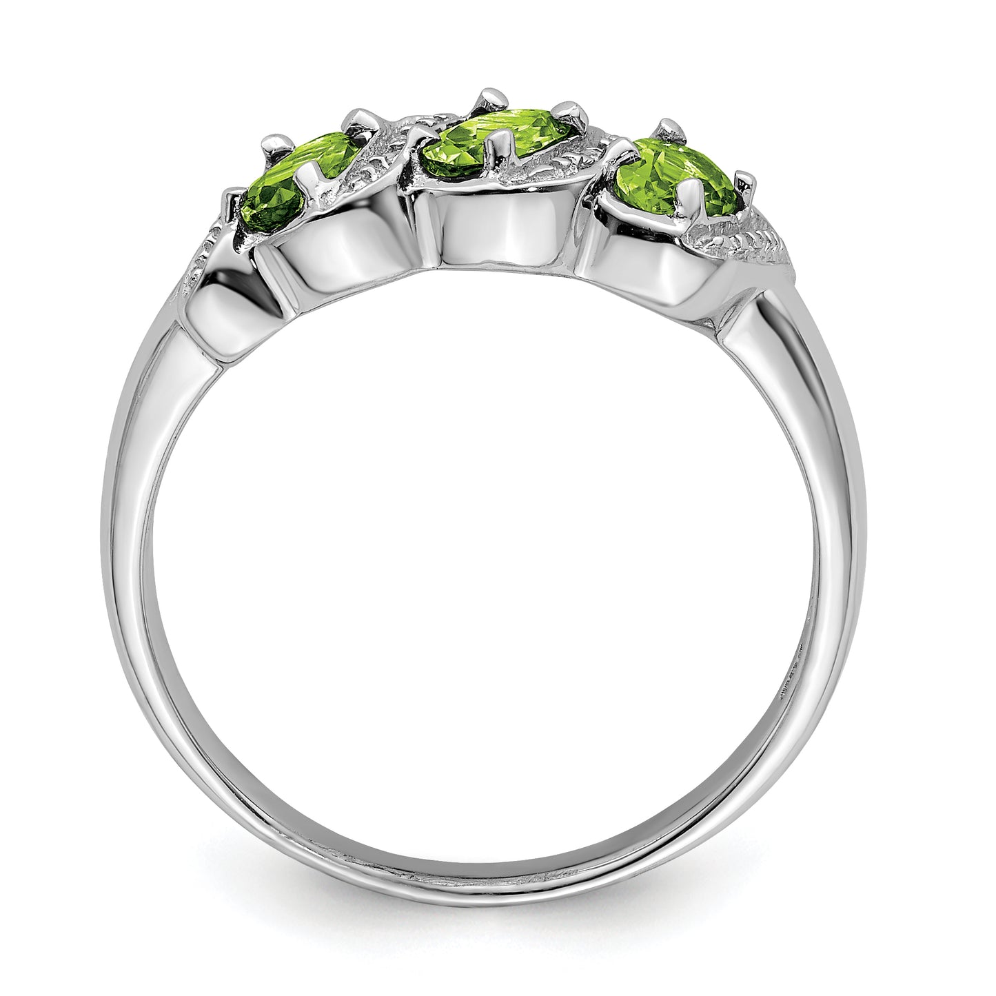 Sterling Silver Rhodium 3 Stone Peridot & Diamond Ring