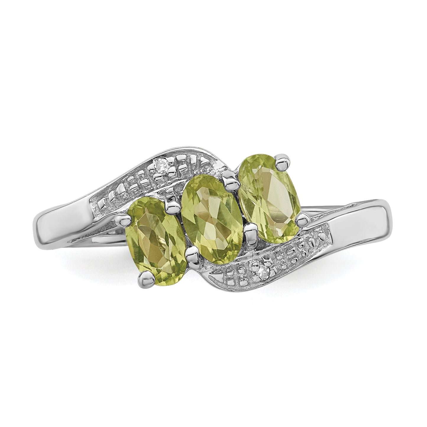 Sterling Silver Rhodium Peridot & Diamond Ring