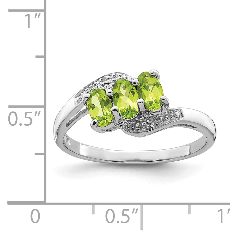 Sterling Silver Rhodium Peridot & Diamond Ring